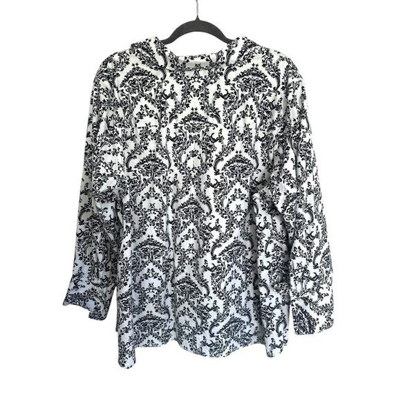 Talbots Top Blouse Women Plus Petite 22WP Button Up White Black Floral Non Iron - Picture 2 of 9